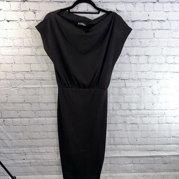 ✨ Off-the-Shoulder Short Sleeve Midi Bodycon Dress - Black, Size Small, NWT - Picture 3 of 5